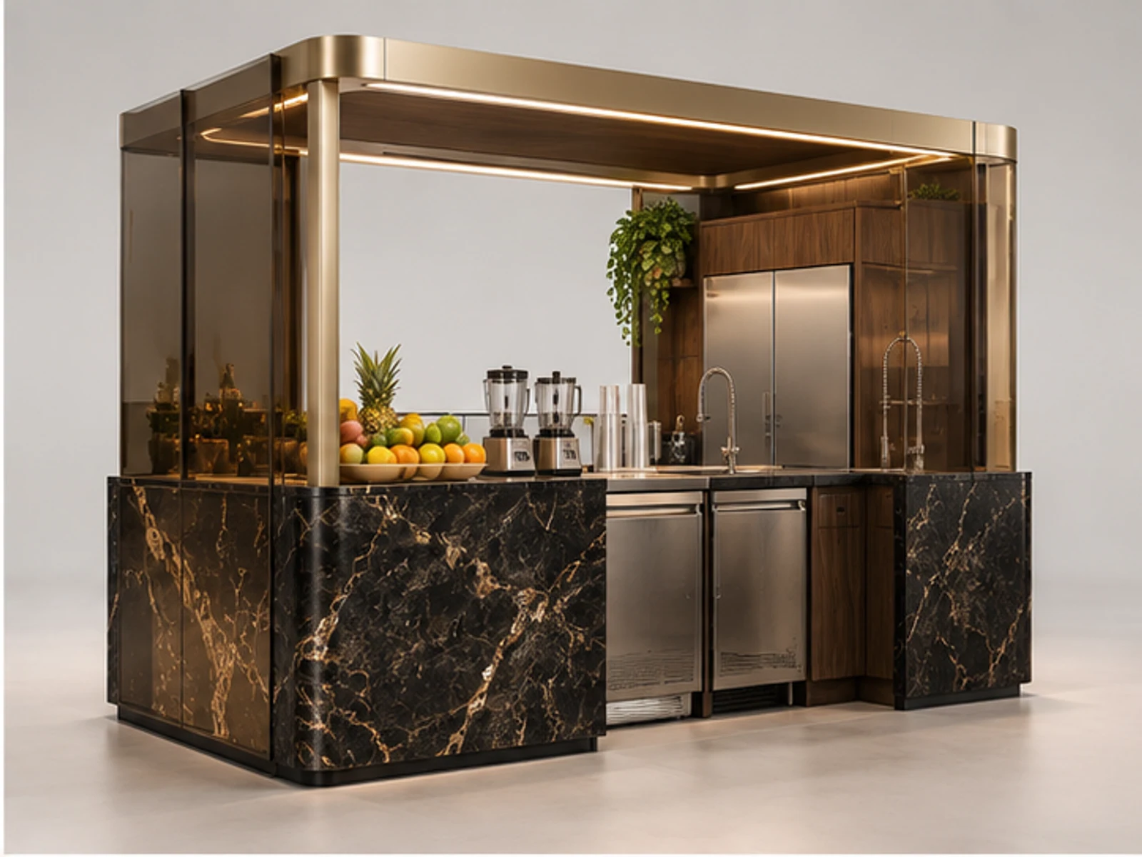 Luxury Smoothie Bar with Stone Service Counter opposite angle showing overall kiosk layout