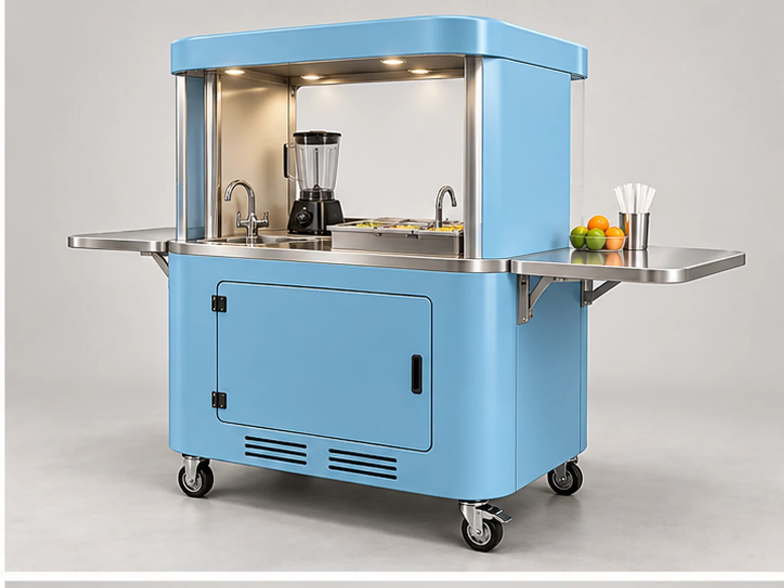 Mobile Smoothie Cart with Water Tank System opposite angle showing overall kiosk layout
