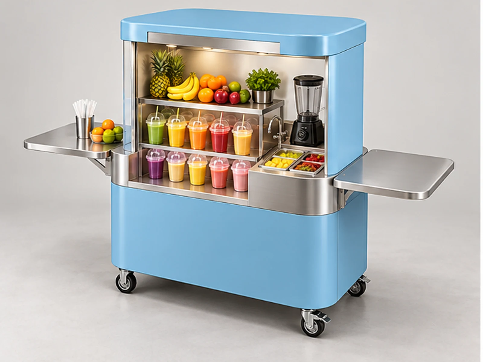 Mobile Smoothie Cart with Water Tank System customer-facing display and service counter