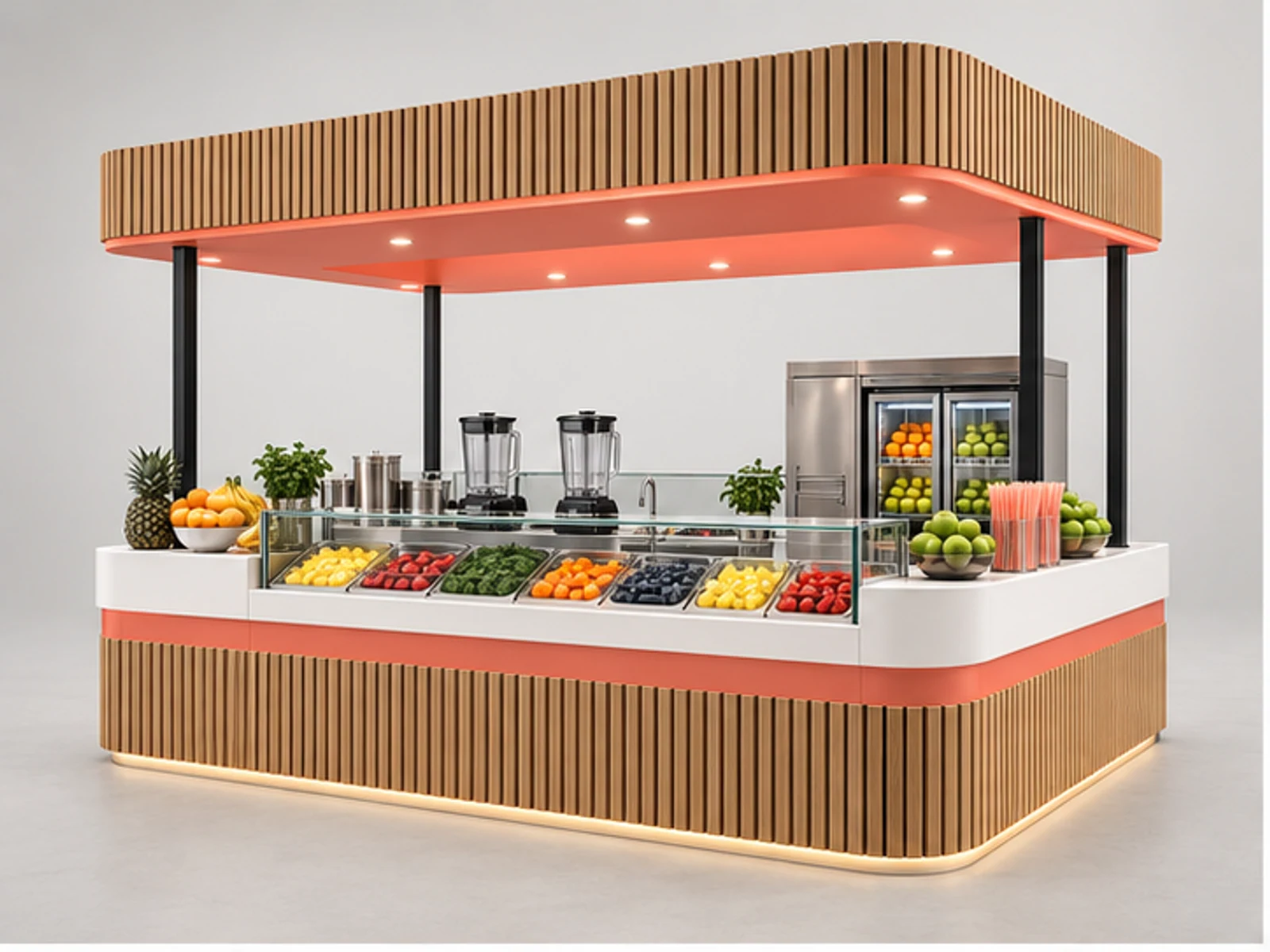 Modern Juice and Smoothie Kiosk with Canopy main three-quarter product view