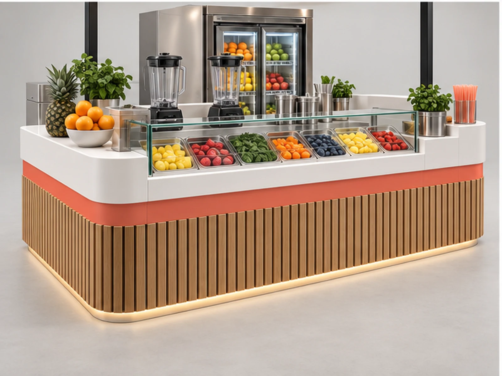Modern Juice and Smoothie Kiosk with Canopy customer-facing display and service counter