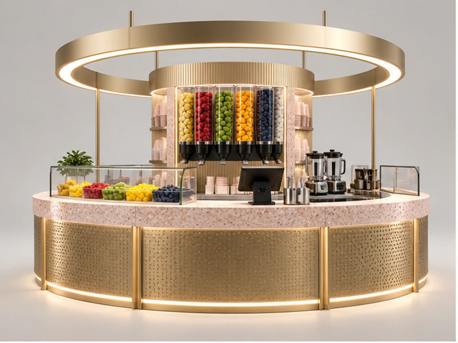 Round Smoothie Kiosk with Central Prep Zone main three-quarter product view
