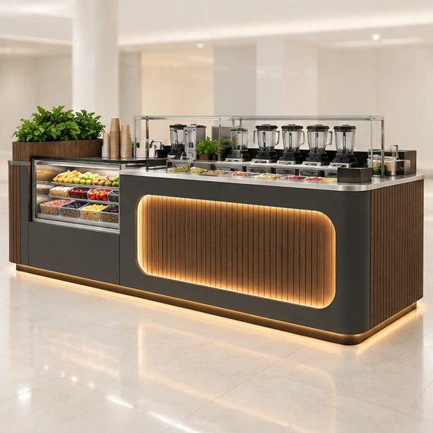 Smoothie and Acai Bowl Kiosk with Chilled Topping Rail main three-quarter product rendering