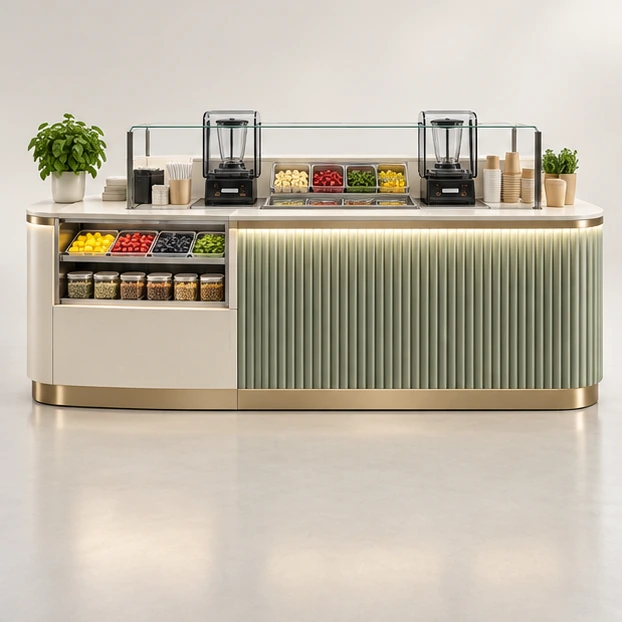 Smoothie Kiosk with Twin Blender Workstations customer-facing service and display view