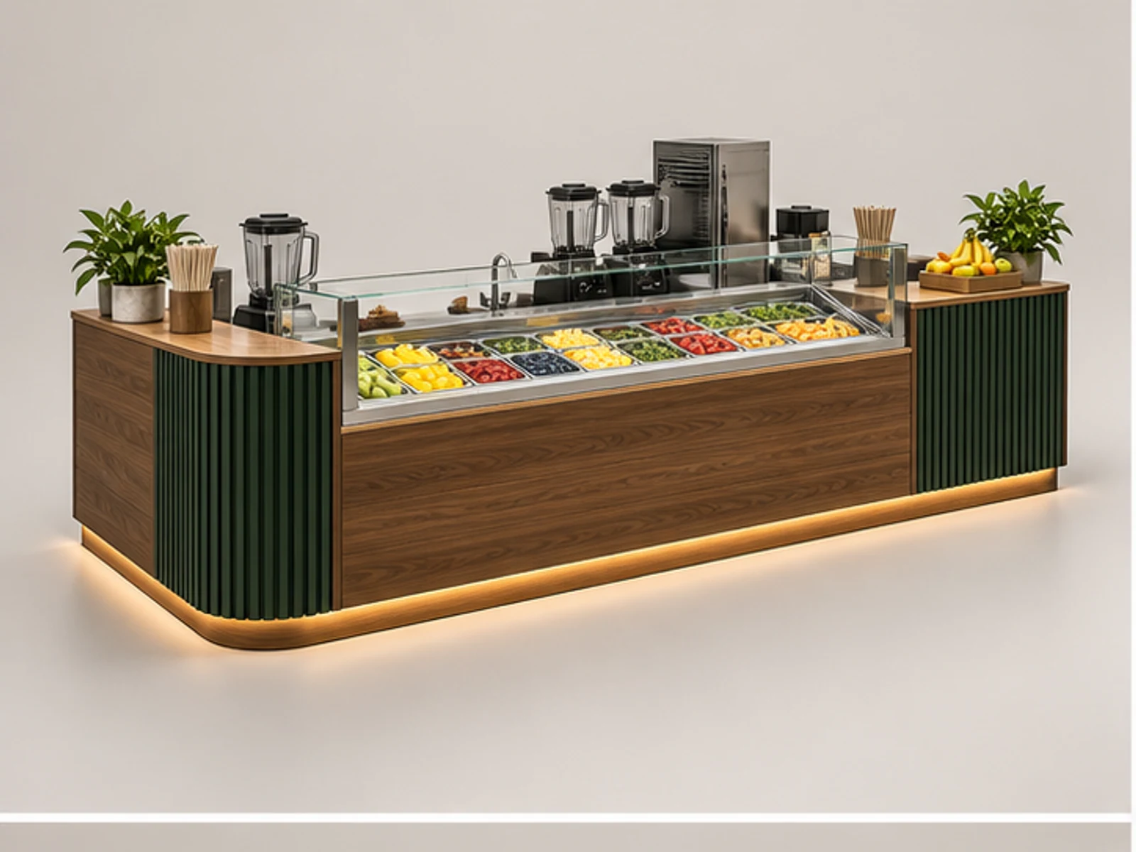Wood Smoothie Kiosk with Refrigerated Counter main three-quarter product view