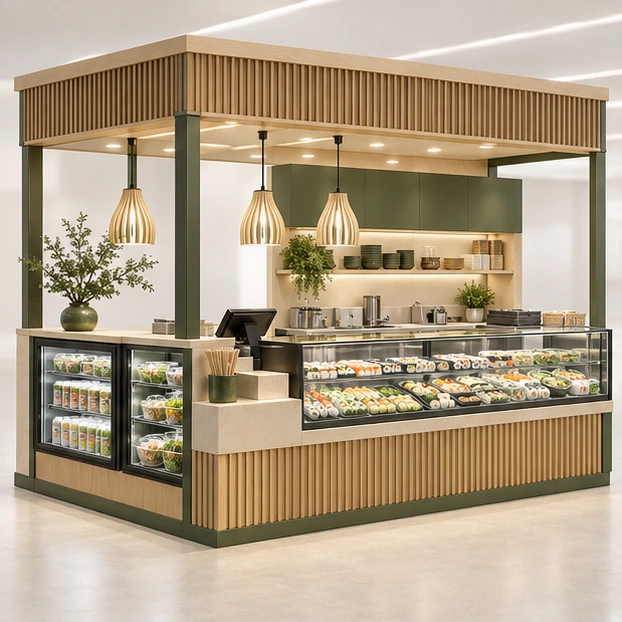 Airport Sushi Kiosk with Fast Pickup Counter main three-quarter product rendering