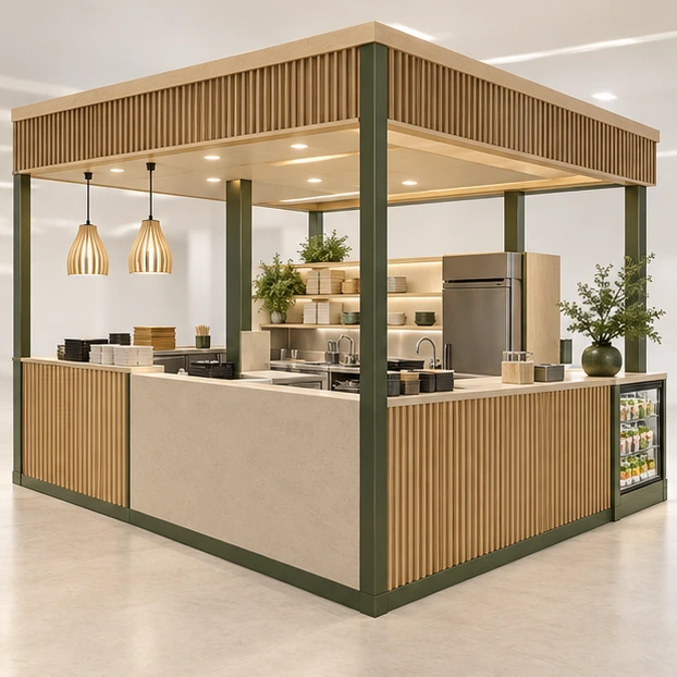 Airport Sushi Kiosk with Fast Pickup Counter opposite angle showing its complete footprint and display layout