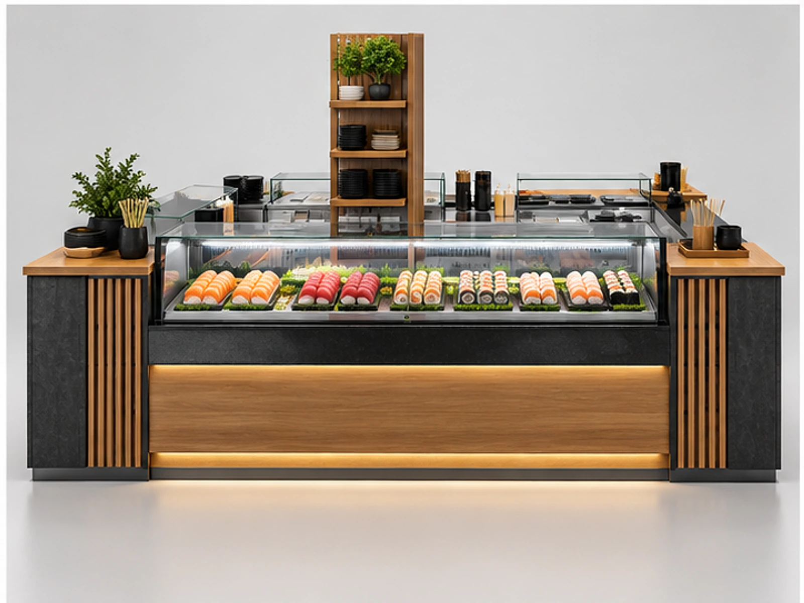 Commercial Sushi Booth with Cold-Holding Counter customer-facing display and service counter