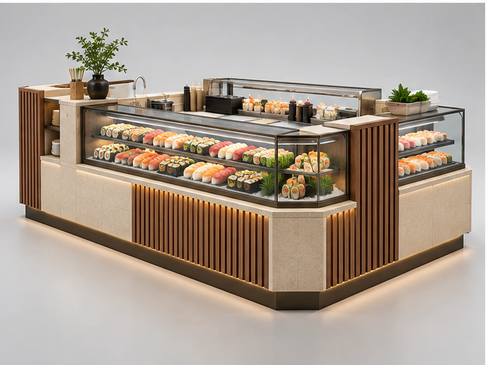 Custom Sushi Kiosk for Shopping Malls customer-facing display and service counter