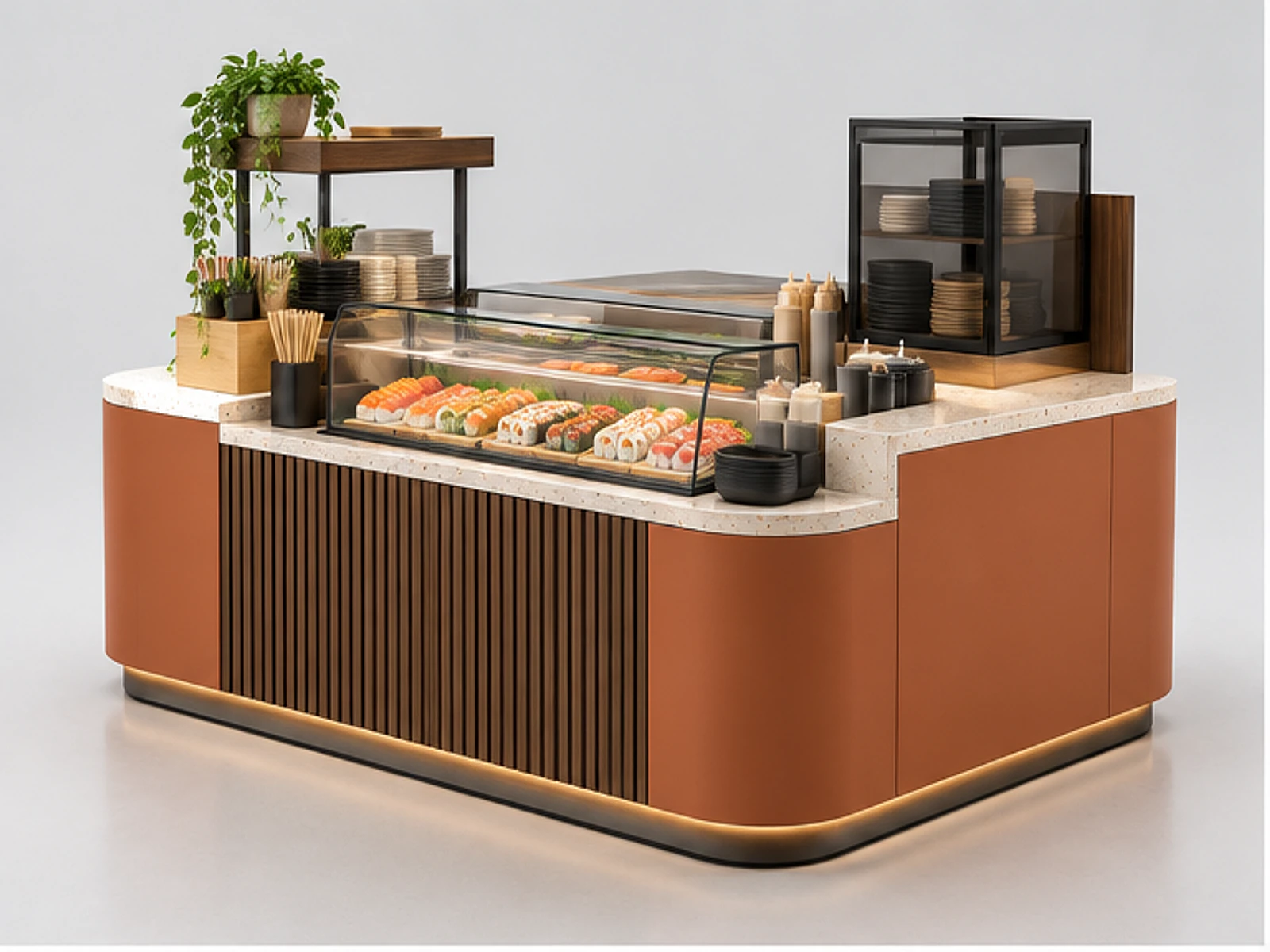 Island Sushi Kiosk with Multi-Side Service main three-quarter product view