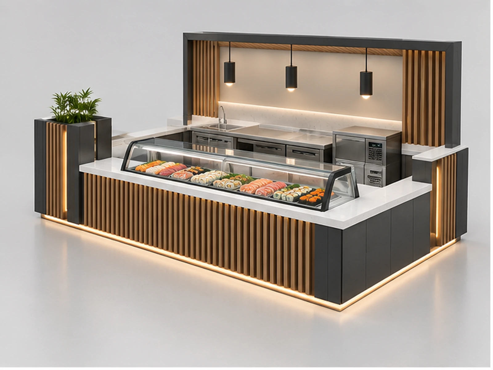 Modern Sushi Kiosk with Refrigerated Display main three-quarter product view
