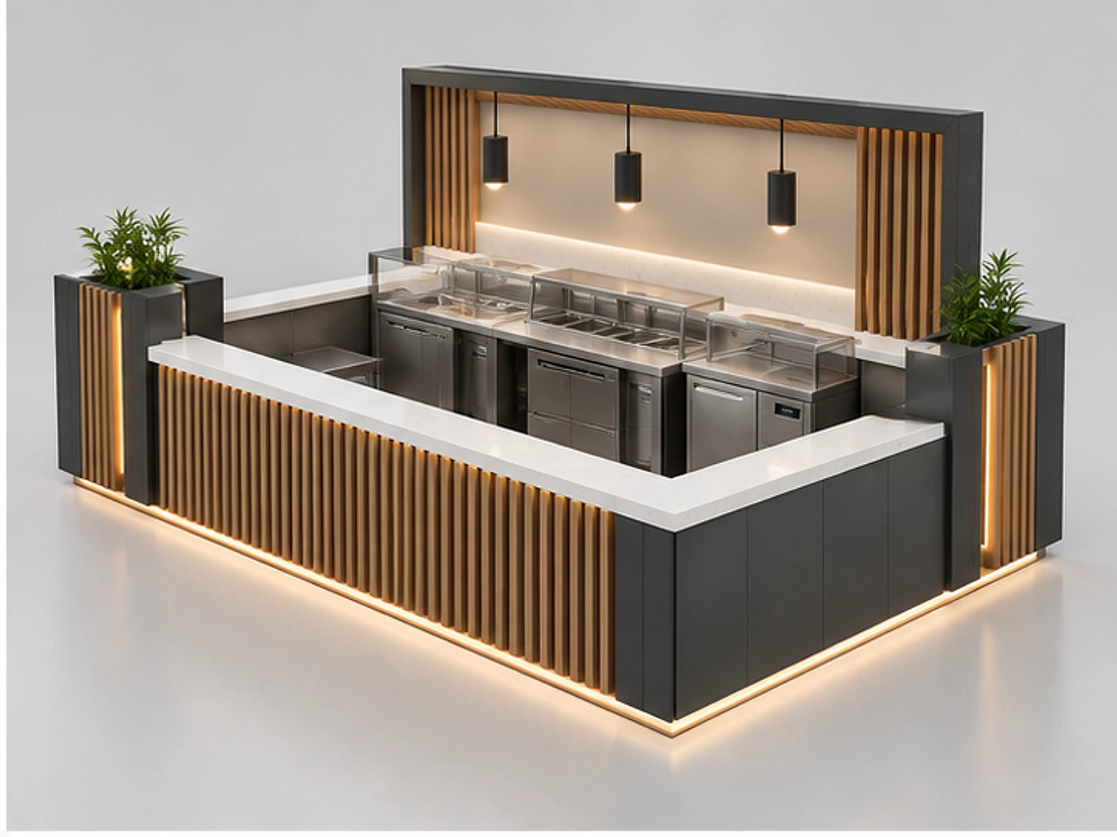 Modern Sushi Kiosk with Refrigerated Display opposite angle showing overall kiosk layout