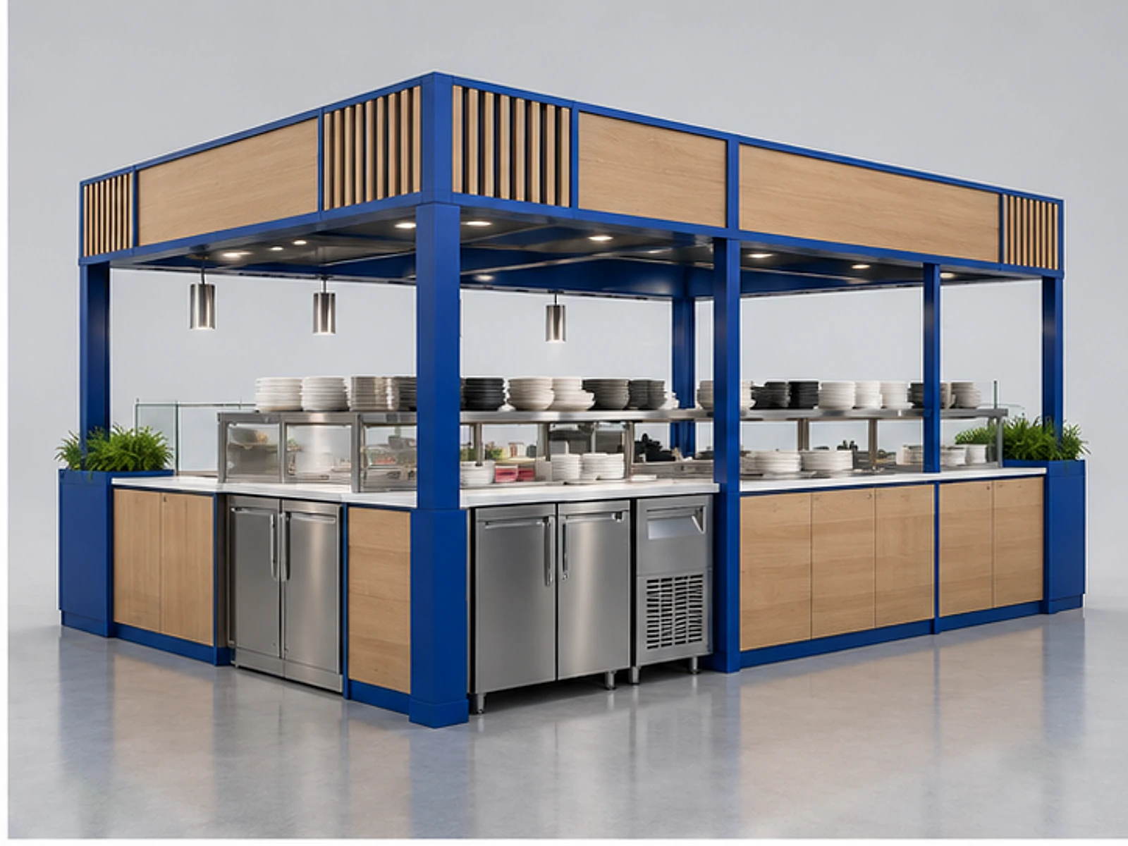 Modular Sushi Kiosk for Retail Chains opposite angle showing overall kiosk layout