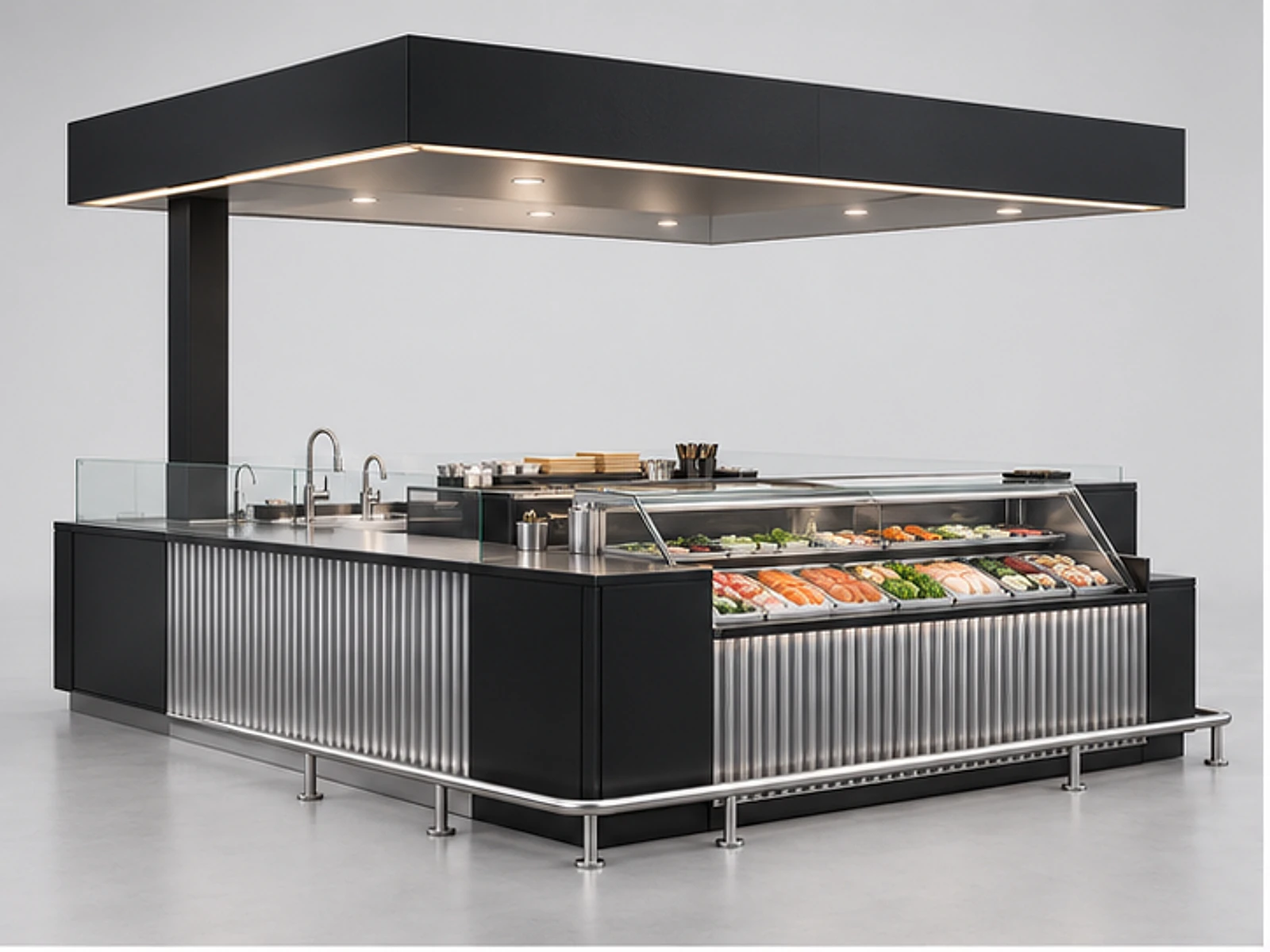 Open Sushi Kiosk with Stainless Preparation Line main three-quarter product view
