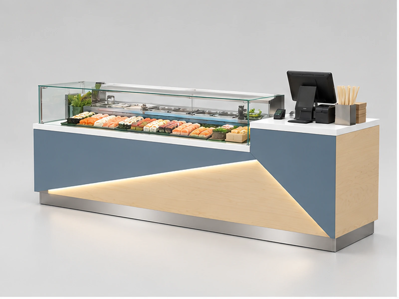 Small Sushi Booth with POS and Packaging Area main three-quarter product view