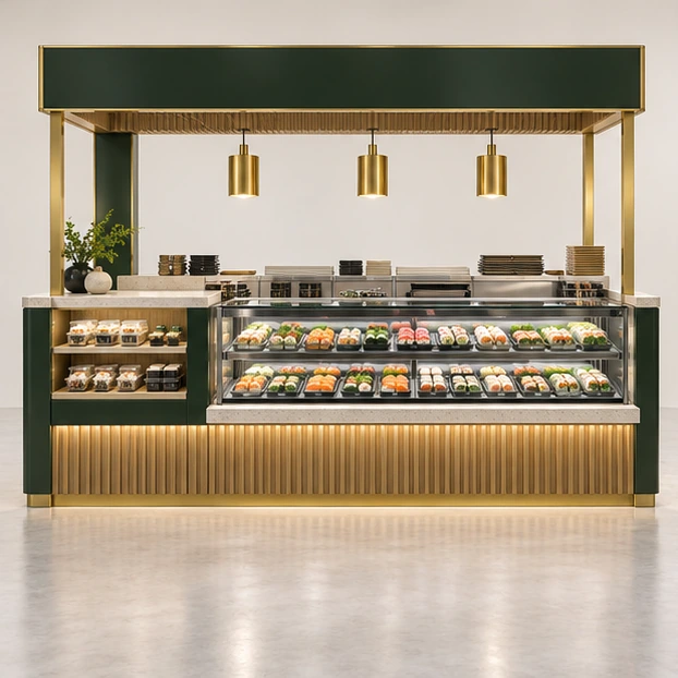 Supermarket Sushi Kiosk with Dual Temperature Zones customer-facing service and display view