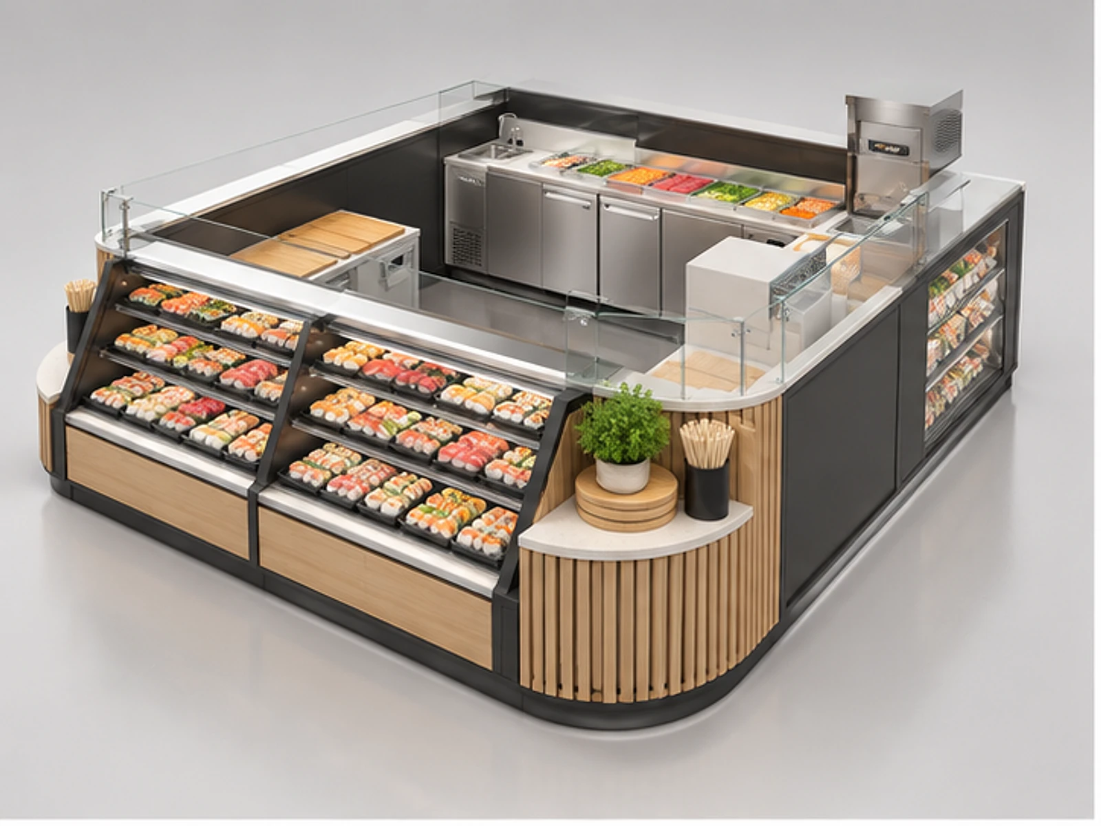 Supermarket Sushi Kiosk with Fresh Prep Station main three-quarter product view