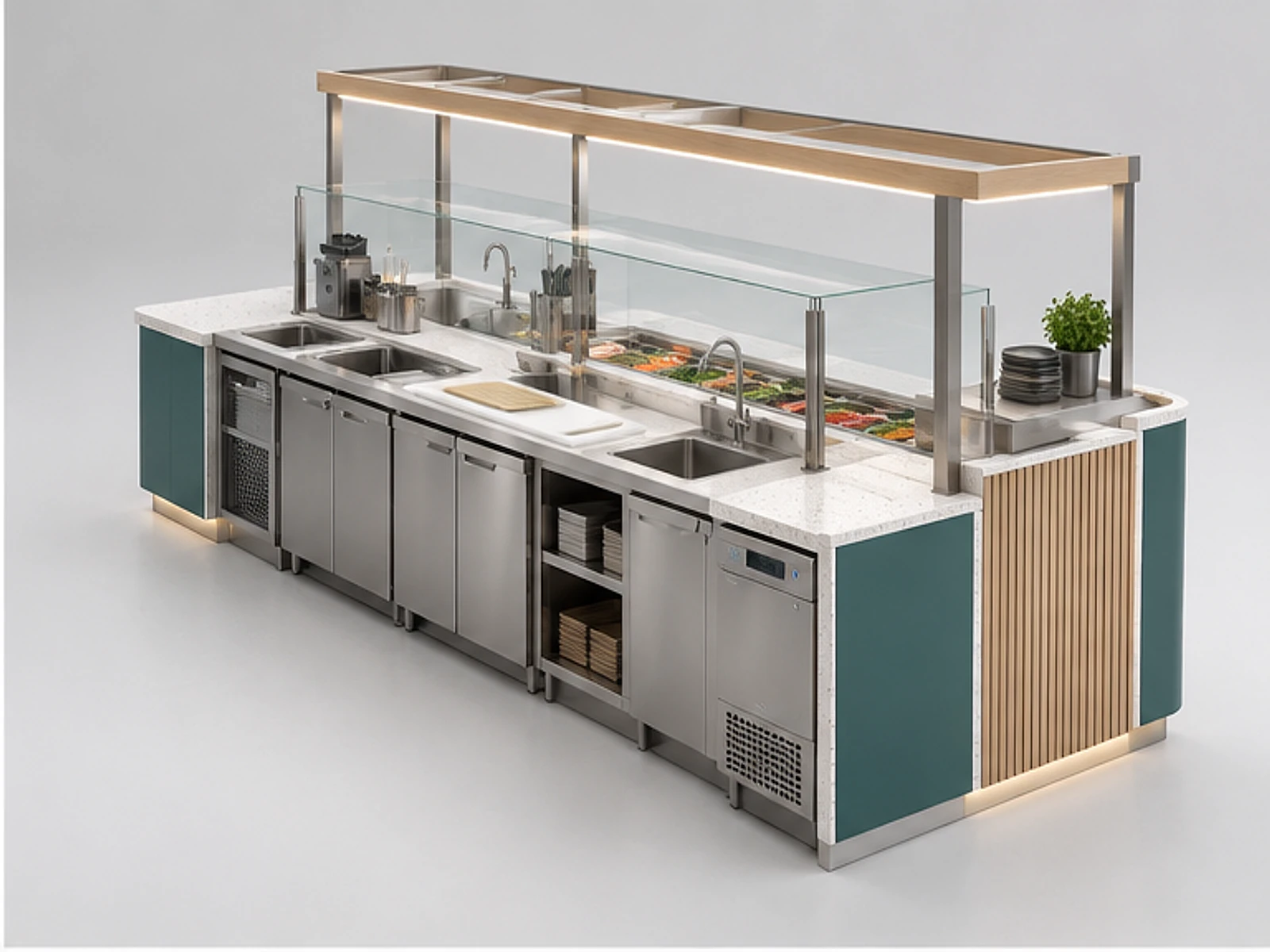 Sushi Roll Kiosk with Protected Ingredient Zone opposite angle showing overall kiosk layout