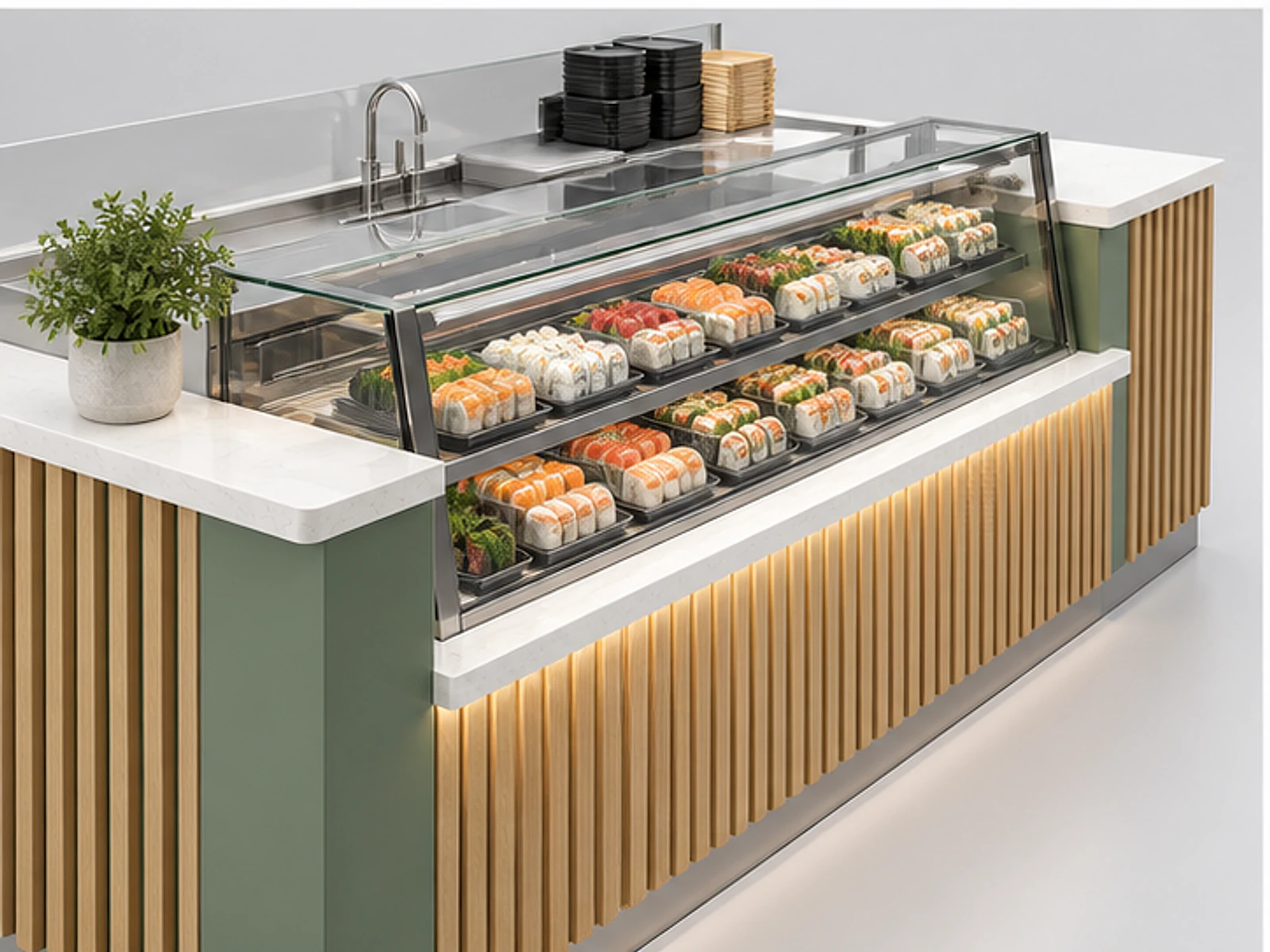 Sushi Takeaway Counter with Grab-and-Go Display customer-facing display and service counter