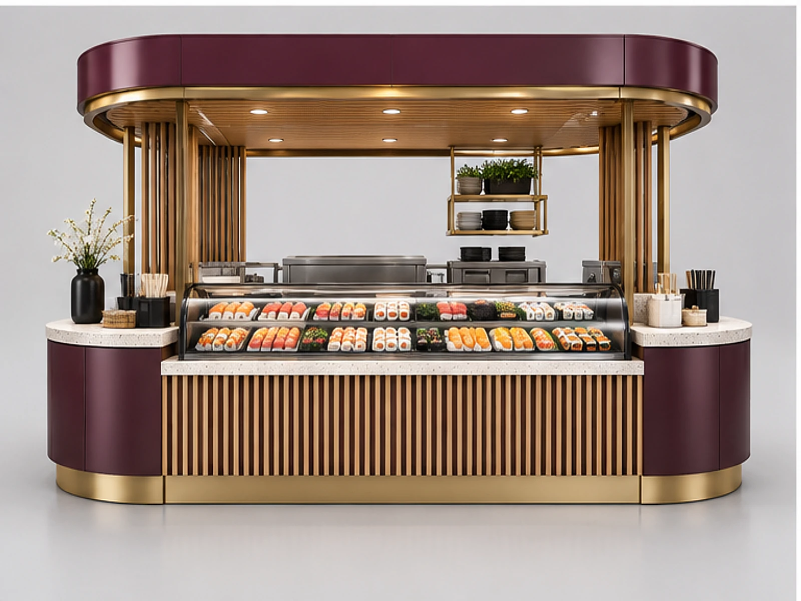 Turnkey Sushi Kiosk Manufacturer Design customer-facing display and service counter