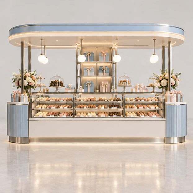 Artisan Sweet Kiosk with Wrapping and Checkout Counter customer-facing service and display view