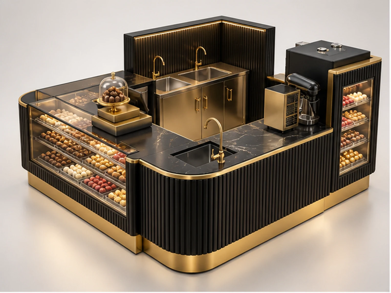 Black Gold Sweet Kiosk for Premium Retail main three-quarter product view