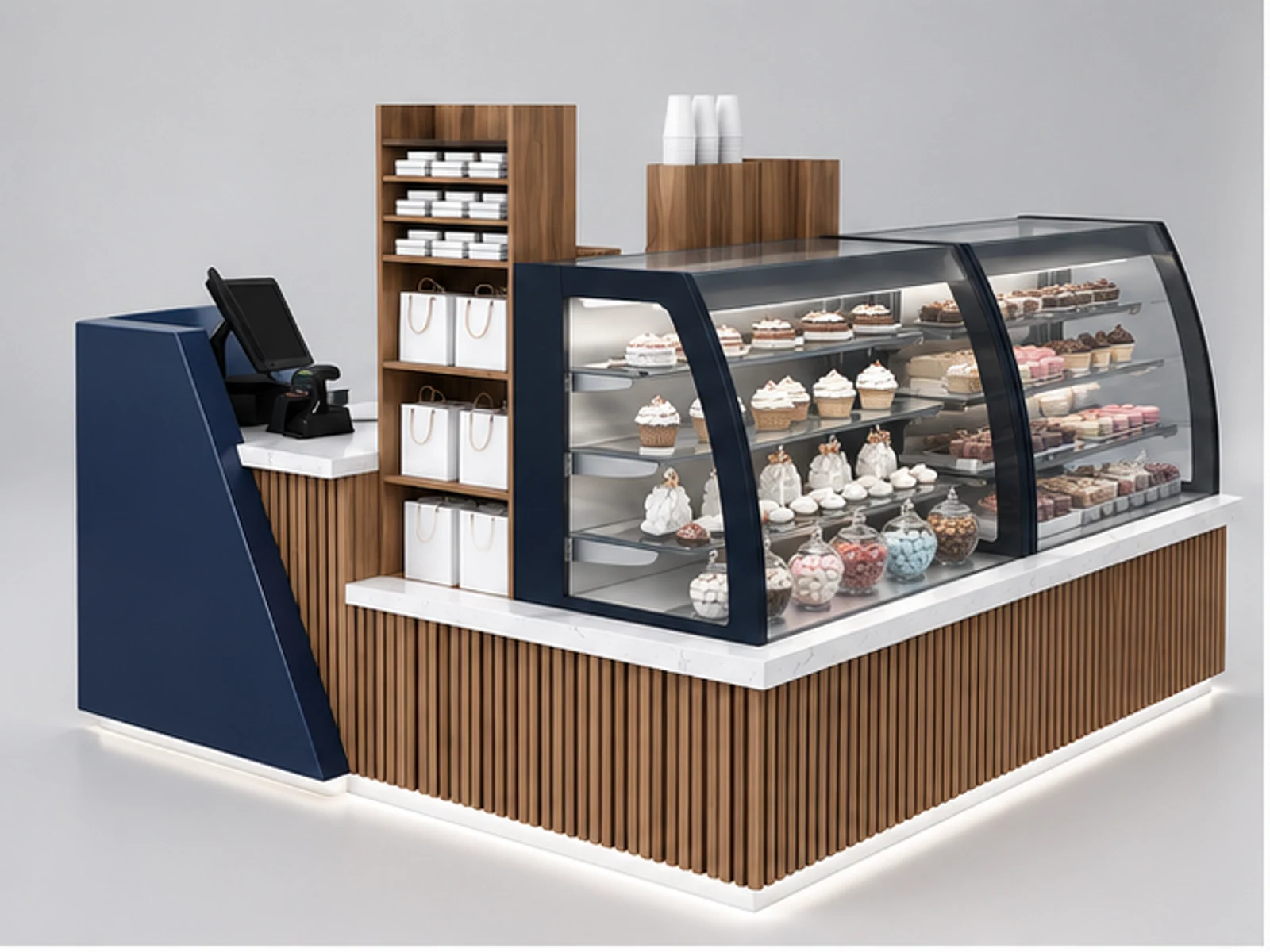 Commercial Sweet Booth with POS and Packaging main three-quarter product view