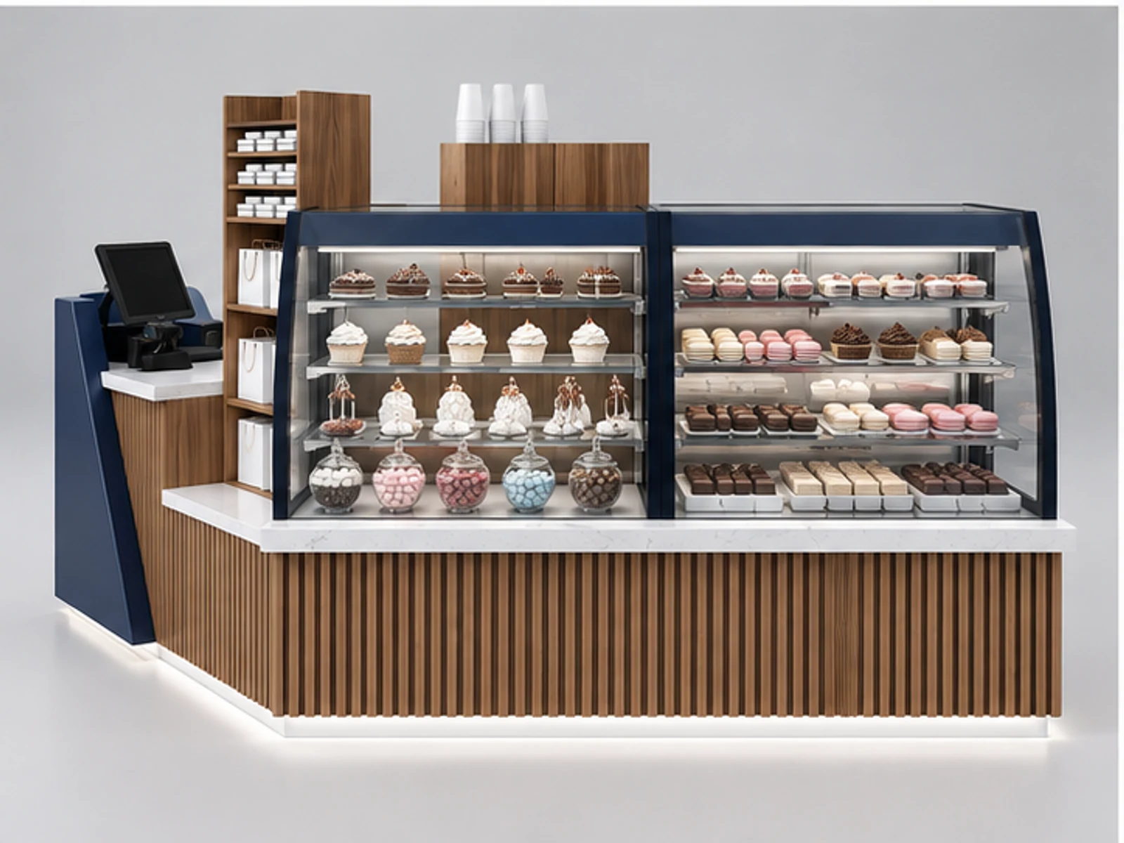 Commercial Sweet Booth with POS and Packaging customer-facing display and service counter