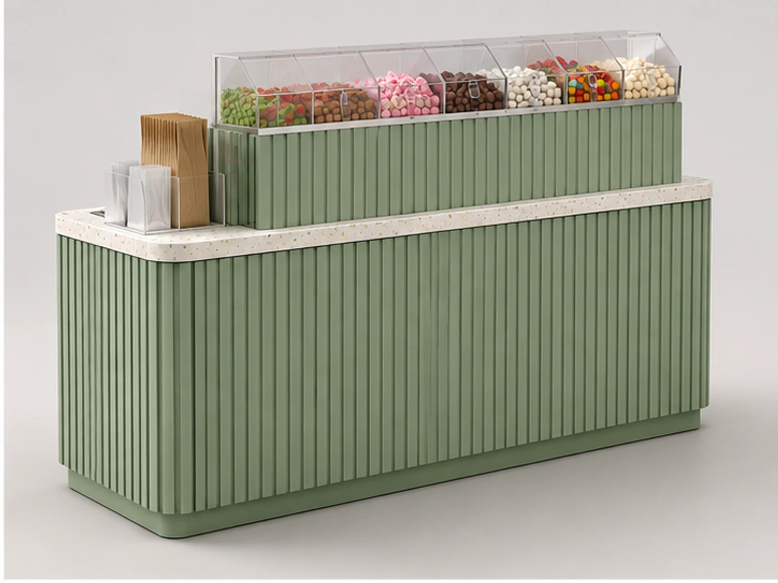 Compact Sweet Booth with Weighing Station opposite angle showing overall kiosk layout