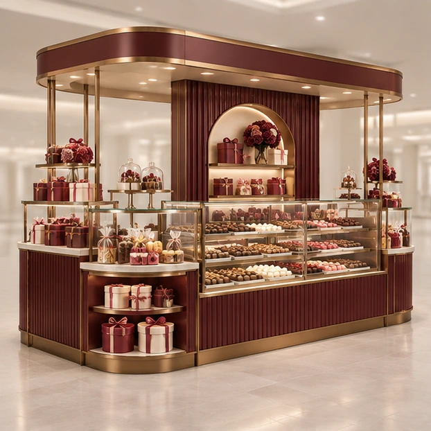 Family Sweet Kiosk with Low-Reach Product Shelves main three-quarter product rendering