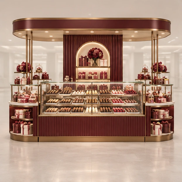 Family Sweet Kiosk with Low-Reach Product Shelves customer-facing service and display view