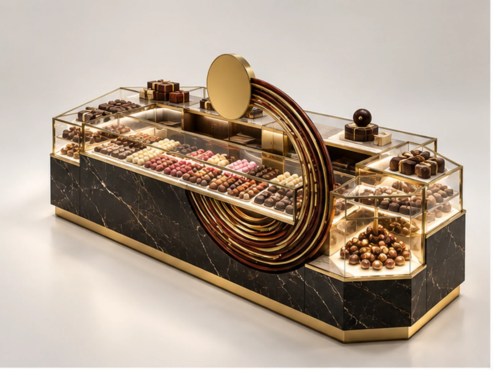 Luxury Confectionery Kiosk with Glass Displays main three-quarter product view
