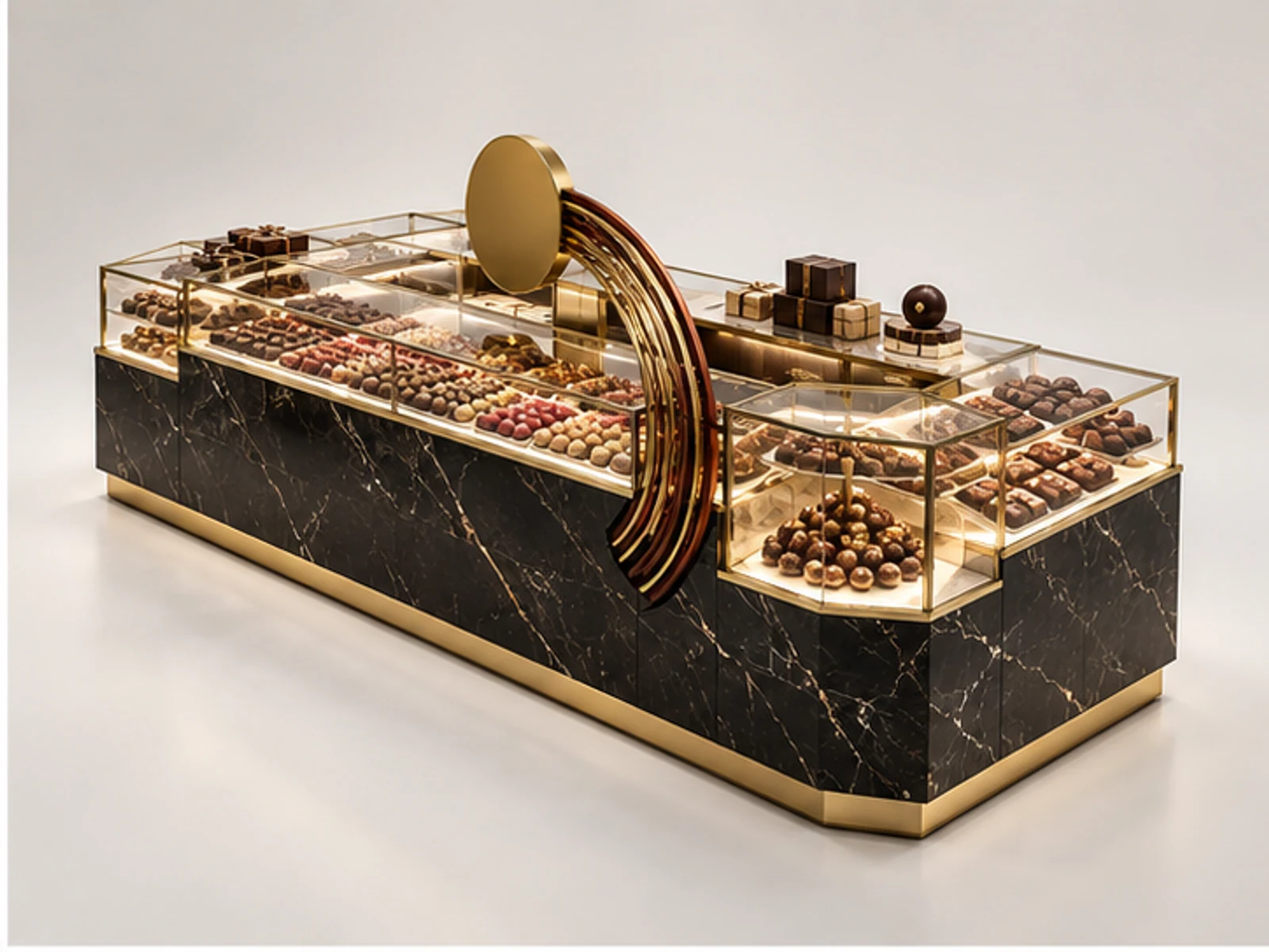 Luxury Confectionery Kiosk with Glass Displays opposite angle showing overall kiosk layout