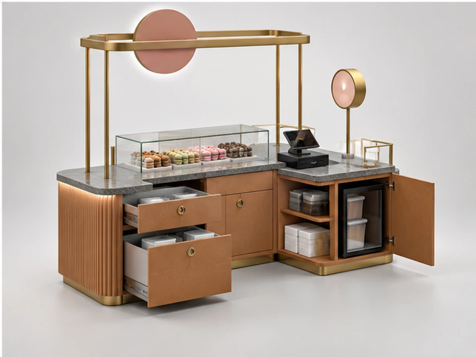 Mall Confectionery Counter with Secure Storage staff-side equipment and storage layout
