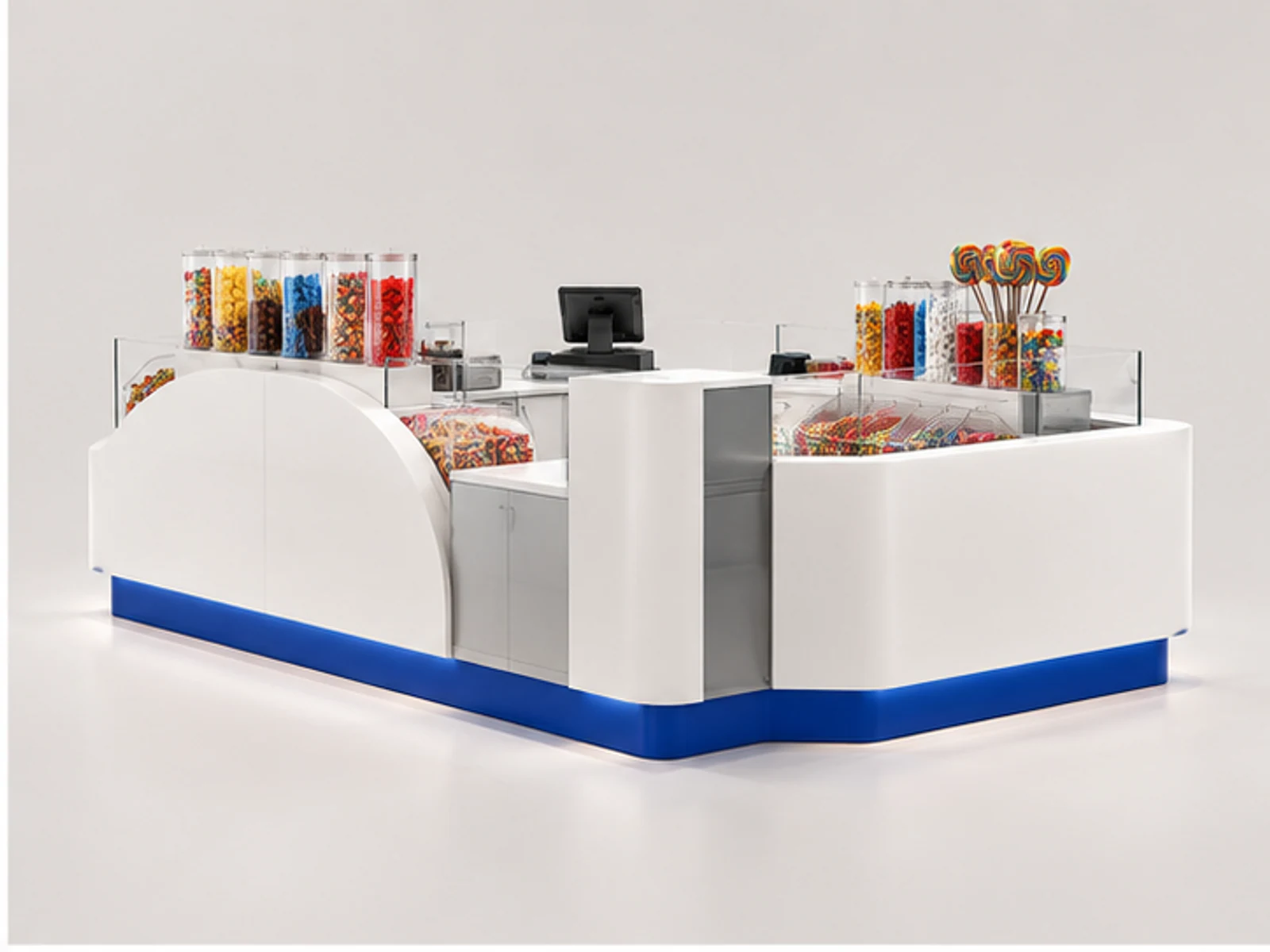 Modern Candy and Sweet Kiosk for Shopping Malls opposite angle showing overall kiosk layout