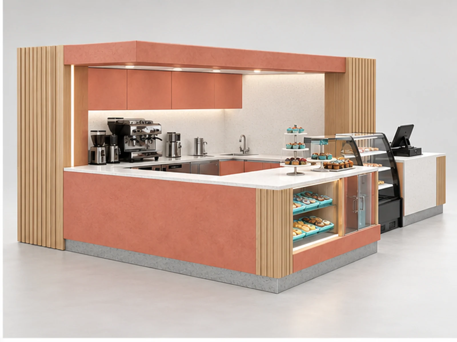 Open Sweet Shop Booth with Sampling Counter opposite angle showing overall kiosk layout