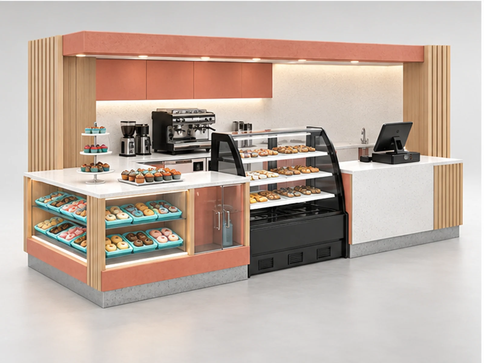 Open Sweet Shop Booth with Sampling Counter customer-facing display and service counter