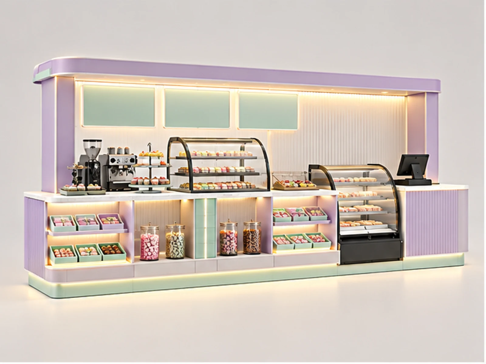 Pastel Sweet Kiosk with LED Shelving main three-quarter product view