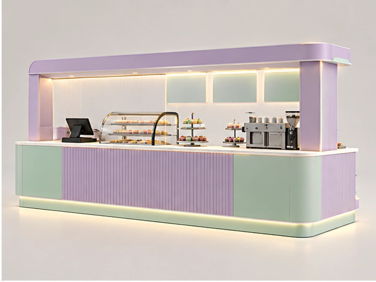 Pastel Sweet Kiosk with LED Shelving opposite angle showing overall kiosk layout