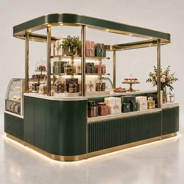 Patisserie Sweet Kiosk with Chilled Display Counter opposite angle showing its complete footprint and display layout