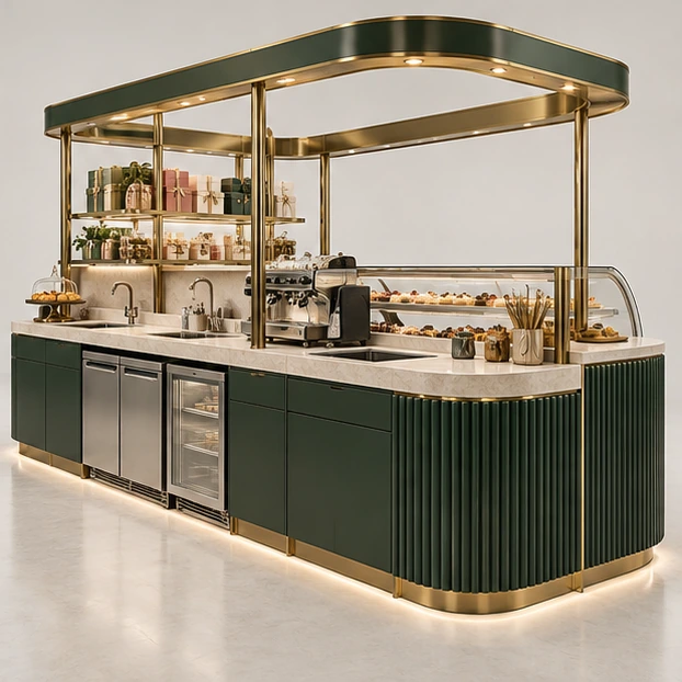 Patisserie Sweet Kiosk with Chilled Display Counter operator-side equipment, access, and storage view