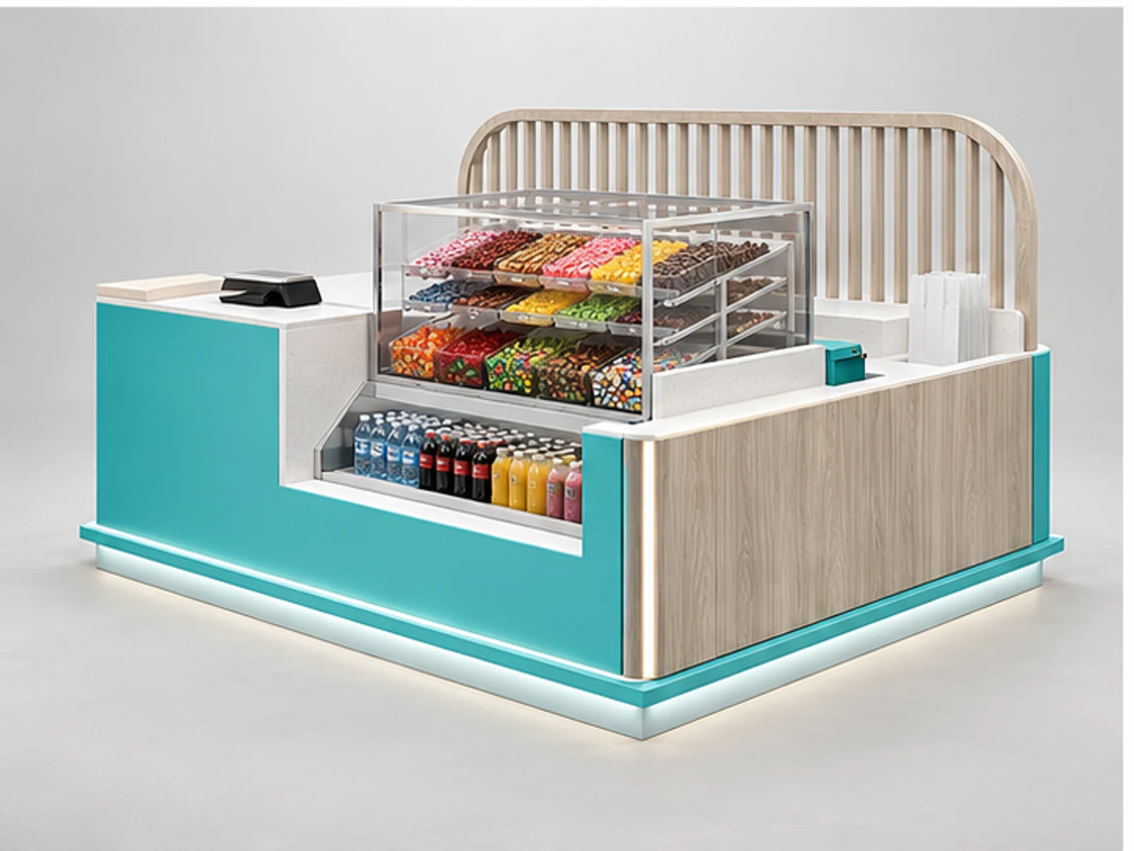 Pick-and-Mix Kiosk with Food-Safe Acrylic Bins customer-facing display and service counter