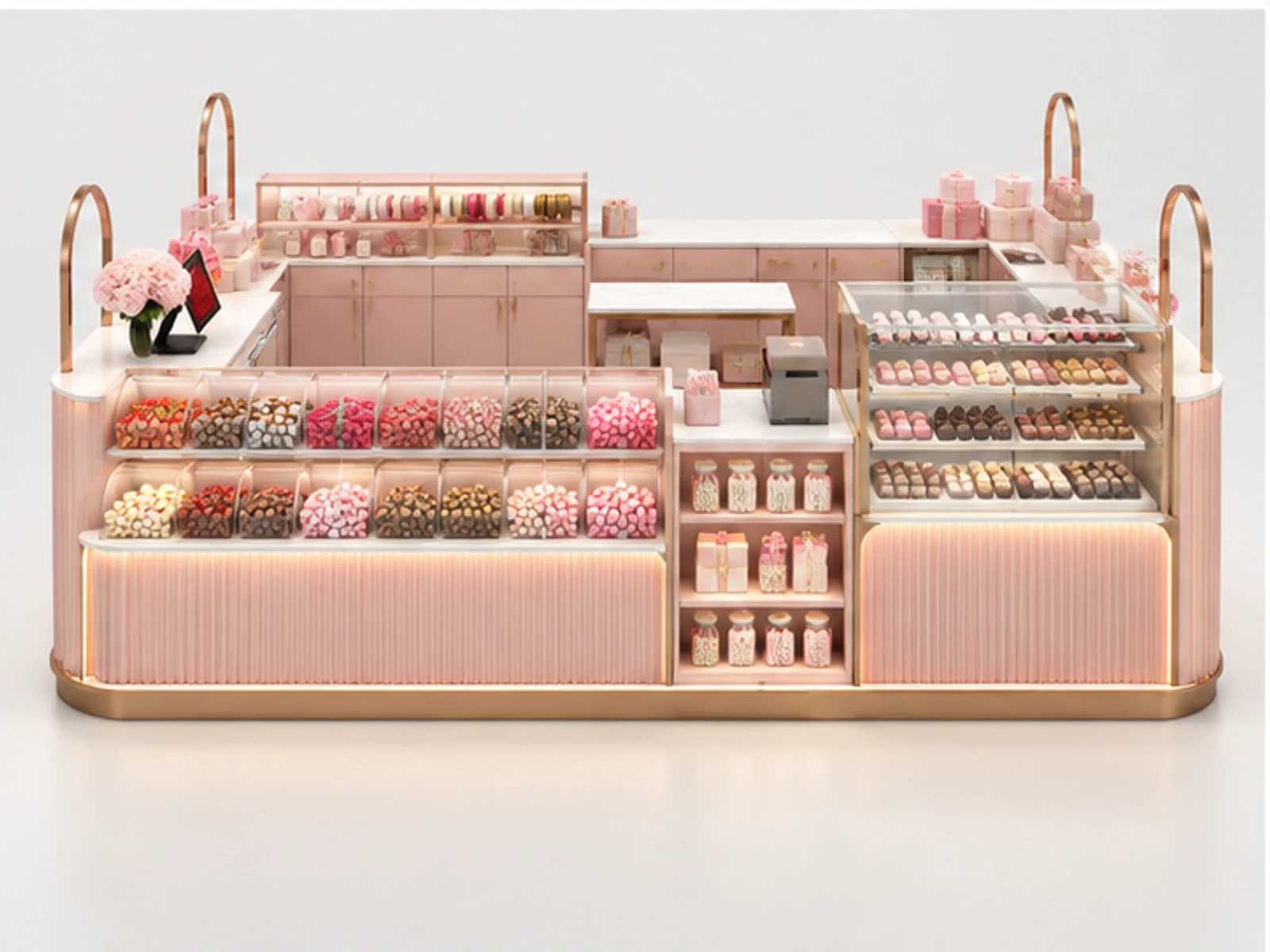 Pink Sweet Kiosk with Gift Packaging Counter customer-facing display and service counter