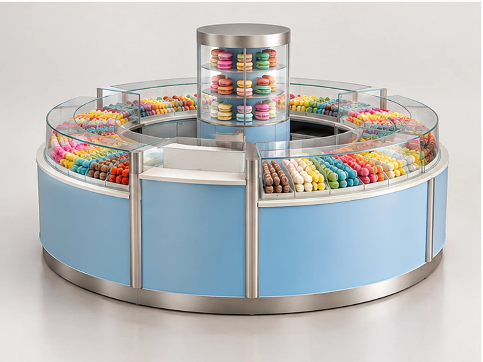 Round Confectionery Kiosk with Clear Display Bins customer-facing display and service counter