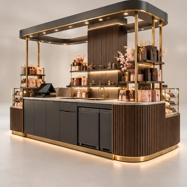 Seasonal Sweet Kiosk with Changeable Campaign Panels operator-side equipment, access, and storage view