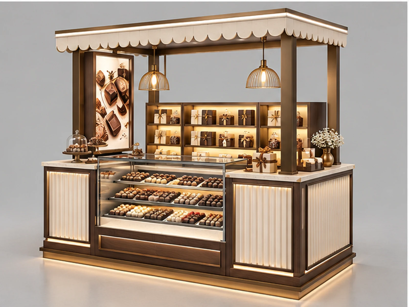 Sweet and Chocolate Kiosk with Gift Showcase customer-facing display and service counter