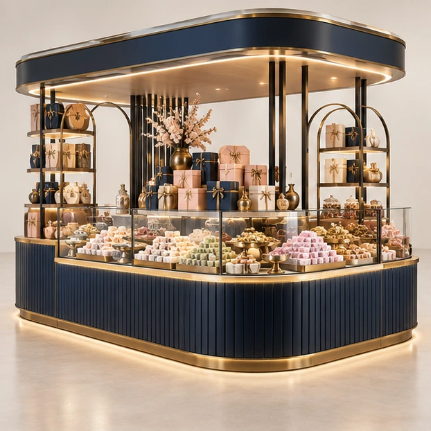 Turkish Delight Sweet Kiosk with Tiered Gift Display main three-quarter product rendering