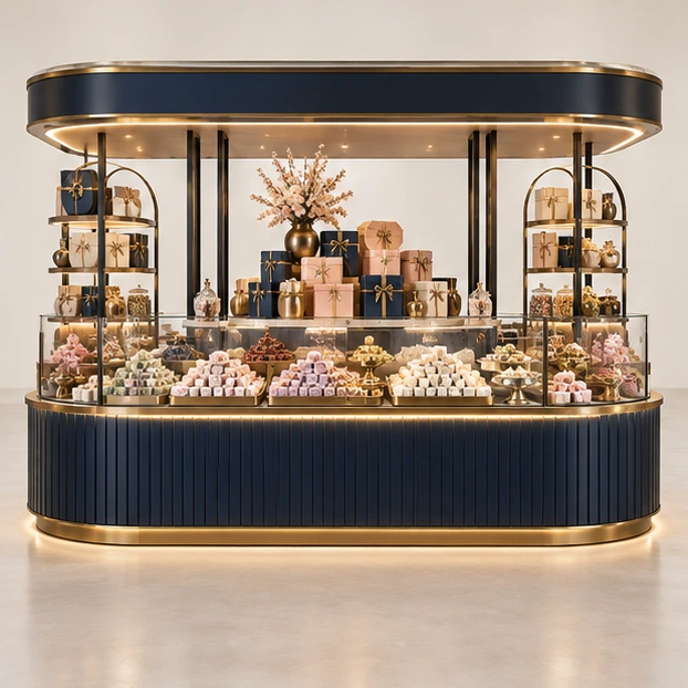Turkish Delight Sweet Kiosk with Tiered Gift Display customer-facing service and display view