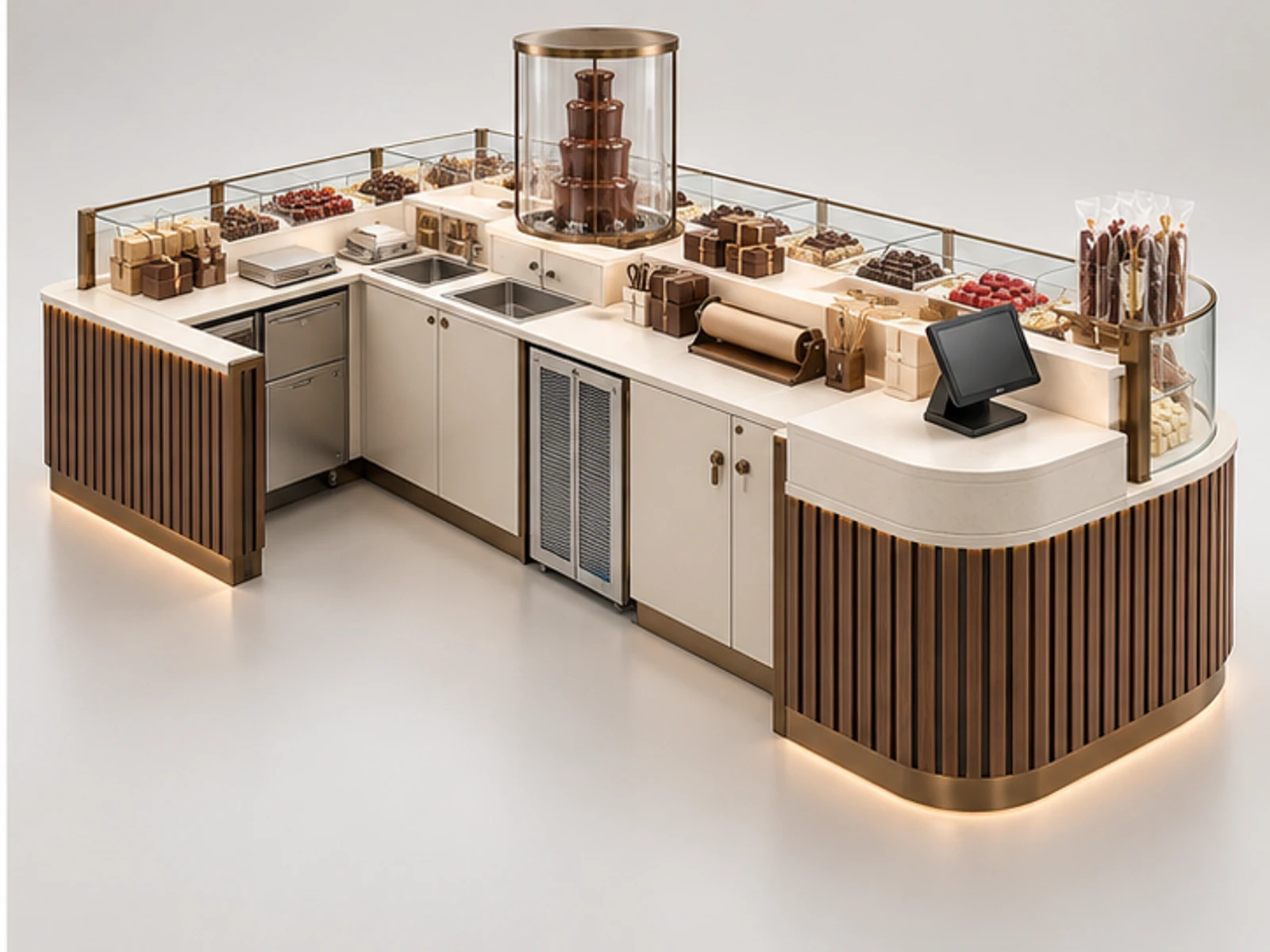 Turnkey Confectionery Kiosk Manufacturer Design staff-side equipment and storage layout