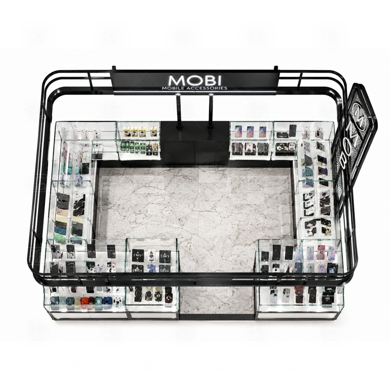Brand Display Phone Repair Kiosk for Sale storage detail for concealed staff-side storage that keeps the branded customer view clean during business hours shown in the brand display phone repair kiosk for sale product photos, with a layout that can be checked against lease drawings before production begins